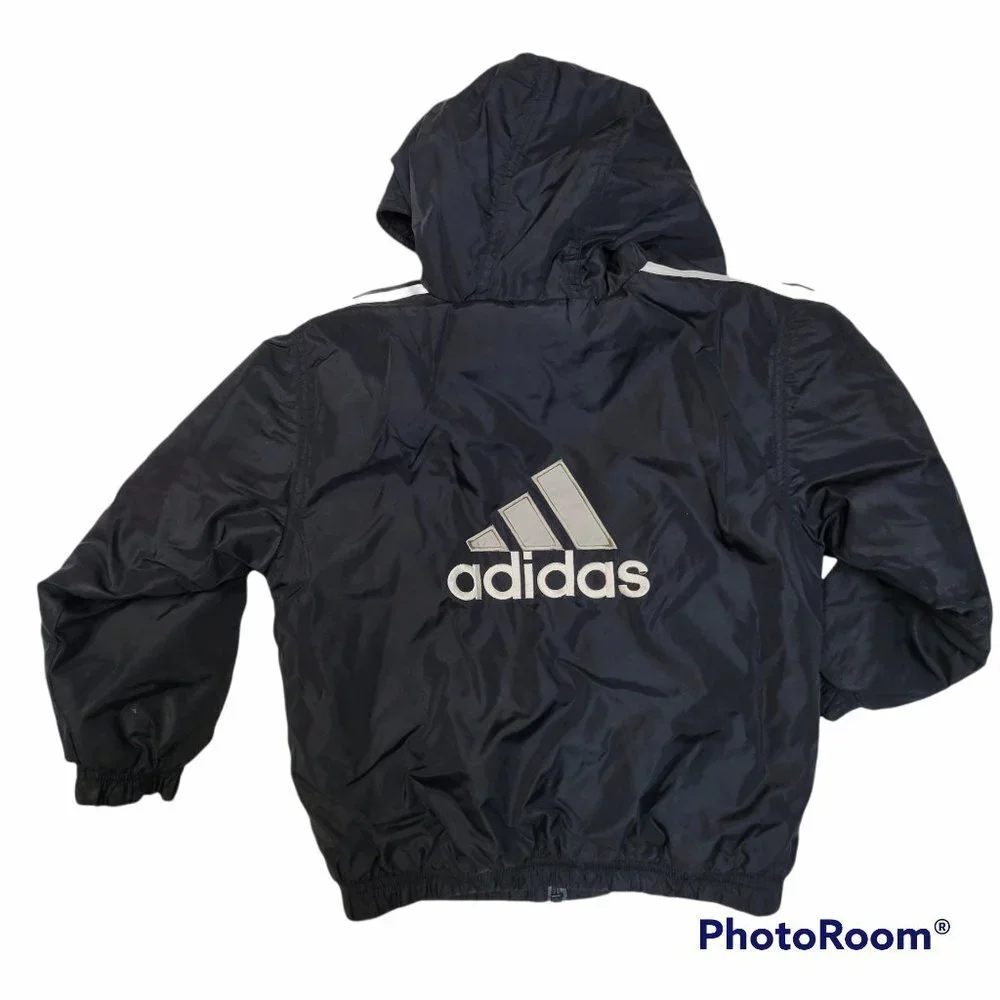 Adidas Black Hooded Quilted 3 Stripe Puffer Jacket Boys - Small (Size 4)